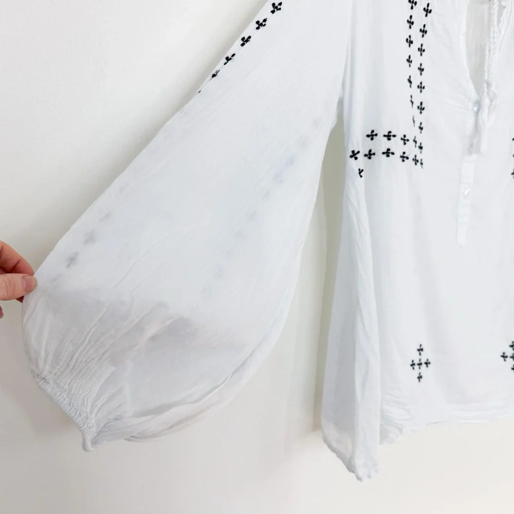 Emerson Fry India Collection Embroidered Cotton Tie Front Peasant Blouse small - Picture 3 of 7